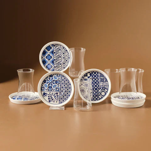 Karaca Portela 12-teiliges Türkisches Teeset aus Bone China für 6 Personen, 170 ml, Mehrfarbig