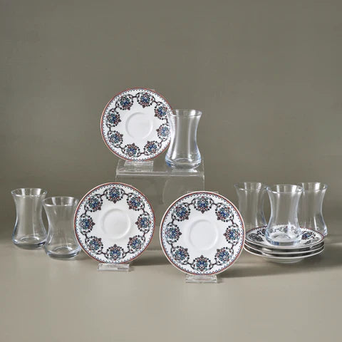 Karaca Nakkas 12-teiliges Türkisches Teeset für 6 Personen