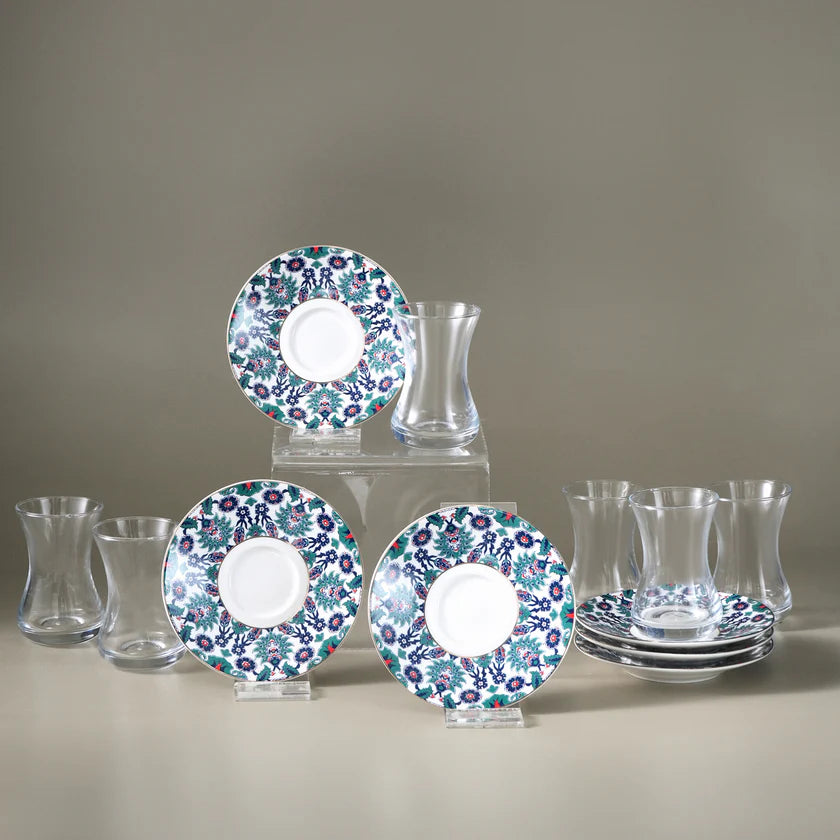 Karaca Edirne 12-teiliges Türkisches Teeset für 6 Personen