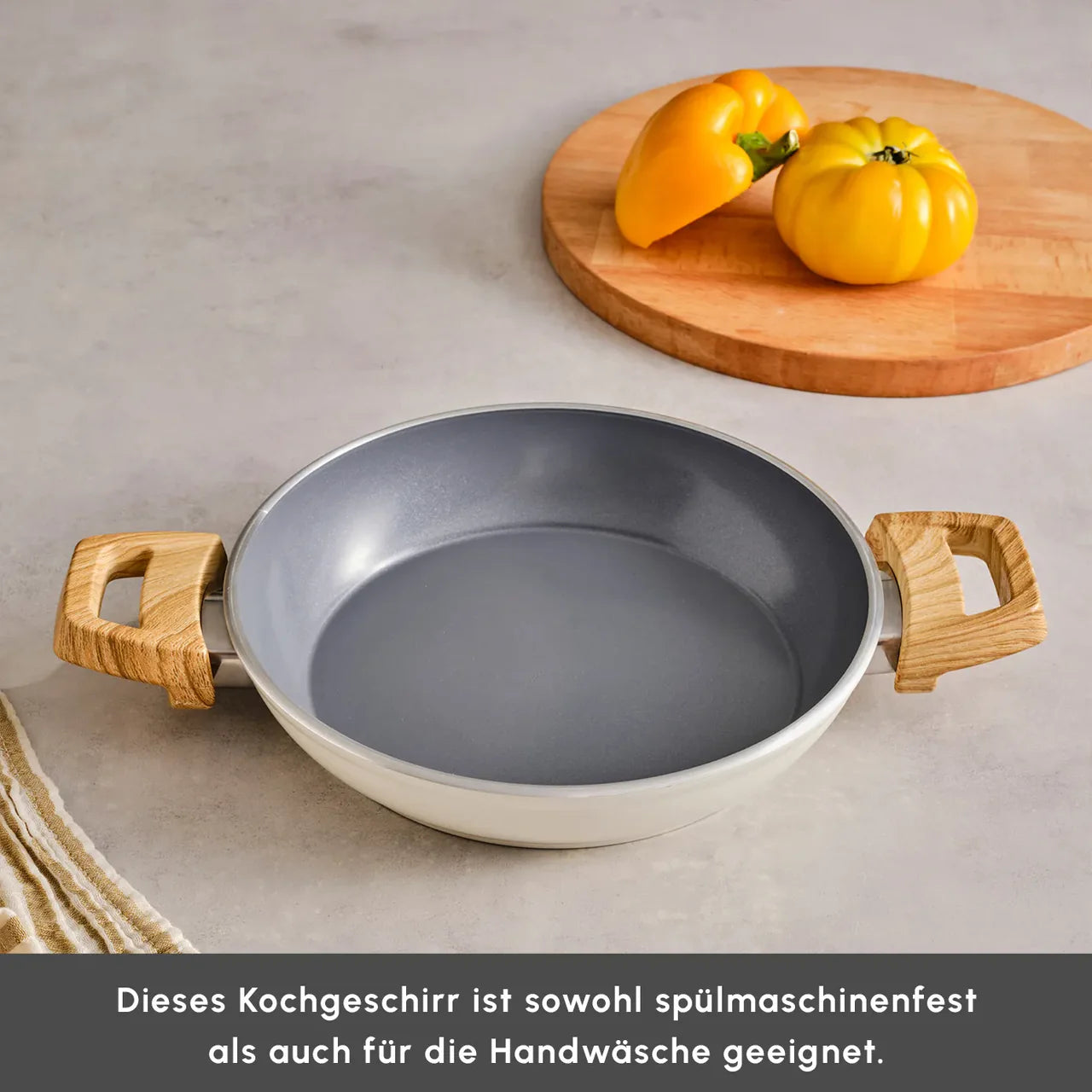 Karaca Swiss Crystal 20 cm Induktions Tiefe Bratpfanne Creamy